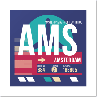 Amsterdam (AMS) Airport Code Baggage Tag Posters and Art